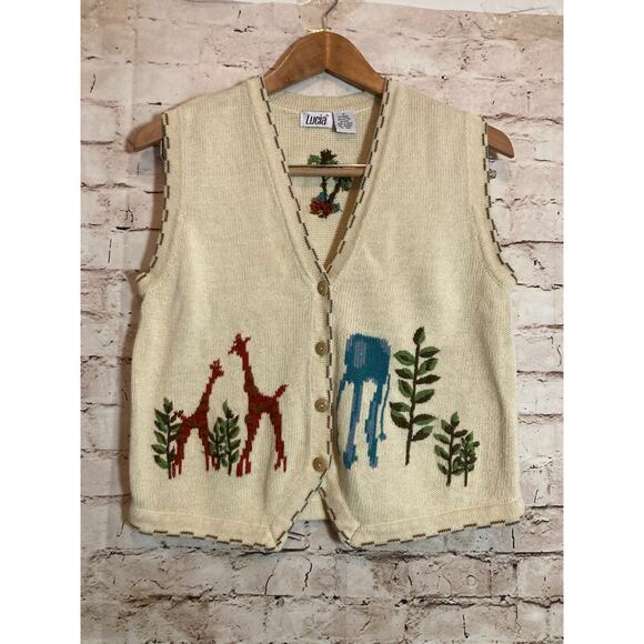 Vintage Lucia Sweater Vest Womens Small Animal Printed Cottage Embroidered - Picture 1 of 11